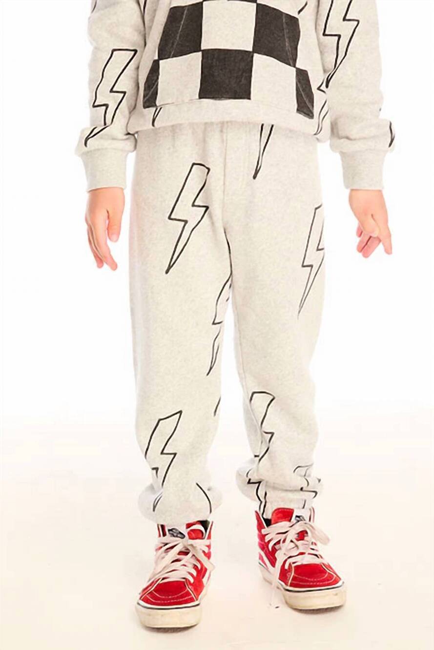 NEW CHASER kids' all over bolts pants in heather grey
